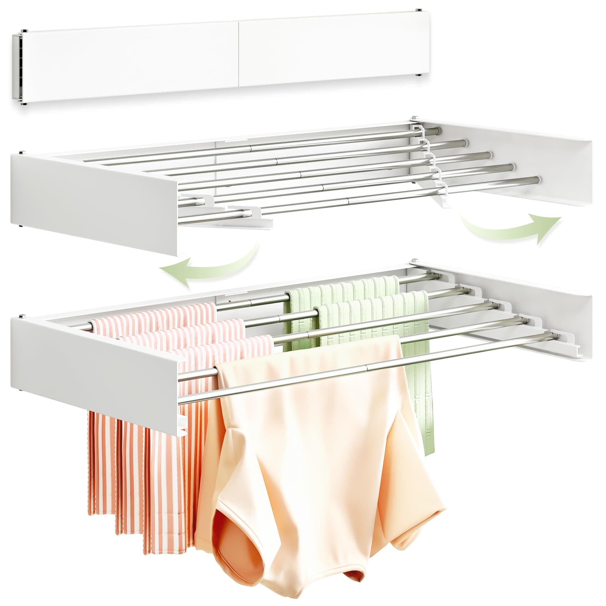 Wandwäscheständer 80 cm (32 Zoll), Ausziehbar & Klappbar, Platzsparender Wäschetrockner Wandmontage, 5 Stangen, Robuster Wäscheständer für Balkon, Bad & Innenbereich, Weiß Weiß-handtuchhalter Angebot bei HelloDeals
