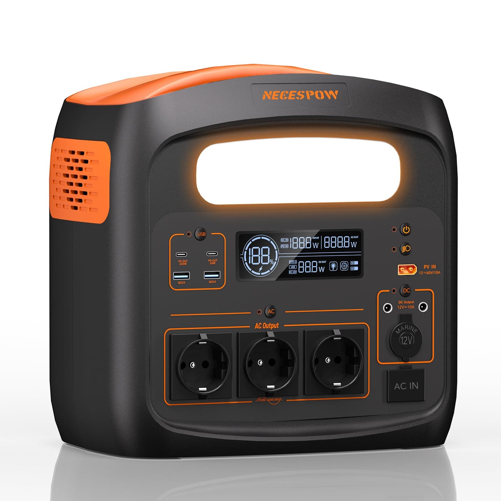 Tragbare Powerstation 1024Wh/1800W LiFePO4 Akku Solargenerator | 1800W (3600W Spitze), 3 x AC Ausgang, Schnellladung in 55 Min, PD 100W, USB-C/AC/DC, Solarladung für Camping Notstrom Outdoor 1800W-A Angebot bei HelloDeals