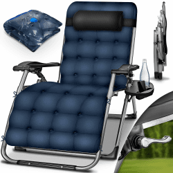 tillvex® Liegestuhl klappbar bis 200kg | Sonnenliege mit dickem Polster | Gartenliege wetterfest Balkon, Garten & Terrasse | Outdoor Liege verstellbar | Relaxliege mit Nackenkissen & Getränkehalter Navyblau Angebot bei HelloDeals
