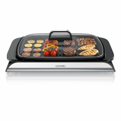 Arendo - Tischgrill Elektrogrill Edelstahl - mit Glasdeckel – extrastark 2000 Watt - Steaks, Würstchen, Fisch, Meeresfrüchte, Gemüse, Pilze u.v.m. - für Balkon, Garten, Indoor - Antihaftbeschichtung Angebot bei HelloDeals