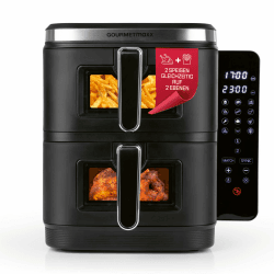 GOURMETmaxx FryUp Vertikale Doppelkammer Heißluftfritteuse XXL | Airfryer mit Sichtfenstern & Klapp-Touchdisplay | Heißluftfritteuse 2 Kammern - 10 L Volumen | Heissluftfritteuse Doppelkammer 2 Ebenen 10 Liter (2x 5L) Angebot bei HelloDeals