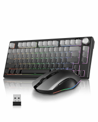 RedThunder K75 Gaming Tastatur und Maus Set Kabellos, 75% US Layout, Seitliche TKL Membrantastatur, 2,4G/USB/BT-Modus, Dual-Betriebssystem, Dreimodus-Maus, 4800 DPI, 4000 mAh (Gradient Grey) Angebot bei HelloDeals
