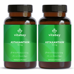 Vitabay Astaxanthin 12 mg hochdosiert – 180 vegane Softgel-Kapseln | laborgeprüft & ohne Zusatzstoffe – Premium-Rohstoff aus Haematococcus pluvialis Algenextrakt – 12 Monate Vorrat 180 Stück (2er Pack) Angebot bei HelloDeals