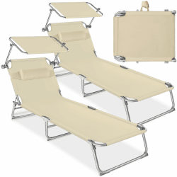tectake 2er Set Sonnenliege - leicht und klappbar, leichte Liege für Camping und Garten, Perfekter Liegestuhl mit Dach, transportable und zusammenklappbar mit Griff Beige | Nr. 403418 Angebot bei HelloDeals