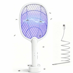 Elektrische Fliegenklatsche Extra Stark 4000V, 2 in 1 Akku Aufladbar Elektro Mückenklatsche, UV Elektrischer Fliegenfänger Insektenfalle mit Ladestation, USB Aufladbar, Insektenvernichter Innen Außen Angebot bei HelloDeals