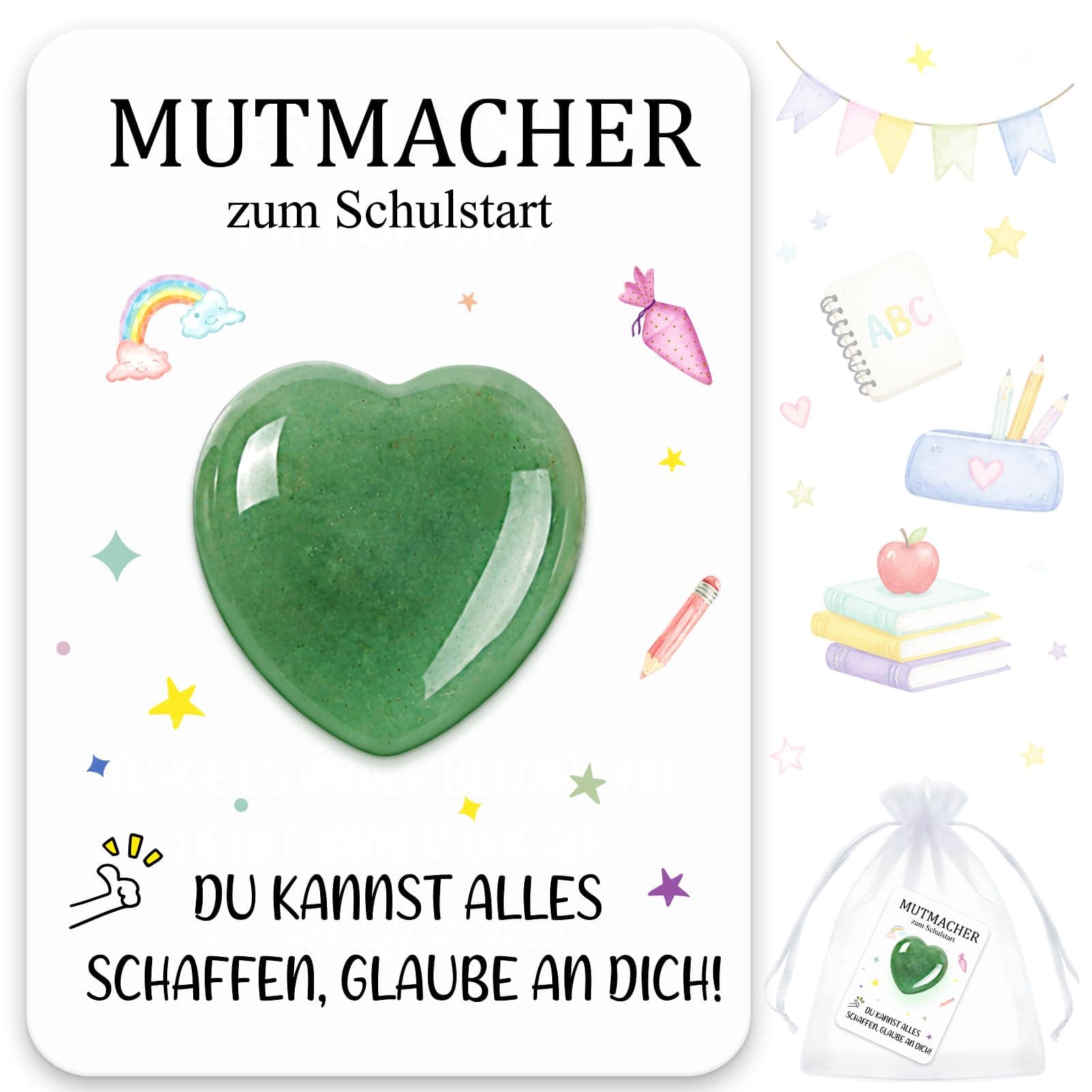 TUZELIYA Mutstein für Kinder Einschulung - Schulkind 2026 Geschenk | Naturstein Aventurin mit Karte & Organzabeutel - Mutmacher Geschenk- Glücksstein & Glücksbringer - Schultütenfüllung Einschulung Glücksstein Grün Angebot bei HelloDeals