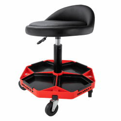 HASKYY Werkstatthocker mit Rückenlehne | Höhenverstellbar 43-58cm | Rollhocker bis 150kg belastbar | Werkstattsitz mit Ablagefächern | Praxis & Werkstatt Hocker mit 360° Rollen Angebot bei HelloDeals
