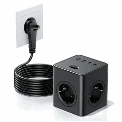 Steckdosenwürfel mit USB, 8 in 1 Steckdosenleiste Flachstecker mit Schaltbar,4 Fach Steckdosenleiste mit 2 USB-A&2 USB-C,Mehrfachsteckdose Power Cube mit Zugring,1.5M Kabel für Zuhause/Büro, Schwarz 1.5M Schwarz Angebot bei HelloDeals