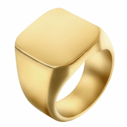 JewelryWe Schmuck Biker Ring Edelstahl Herren-Ring, Personalisiert Glänzend Poliert Siegelring Quadrat Band Ringe mit Gravur für Männer, Silber/Gold/Schwarz Größe 52 bis 78 Gold 67 (21.3) Angebot bei HelloDeals