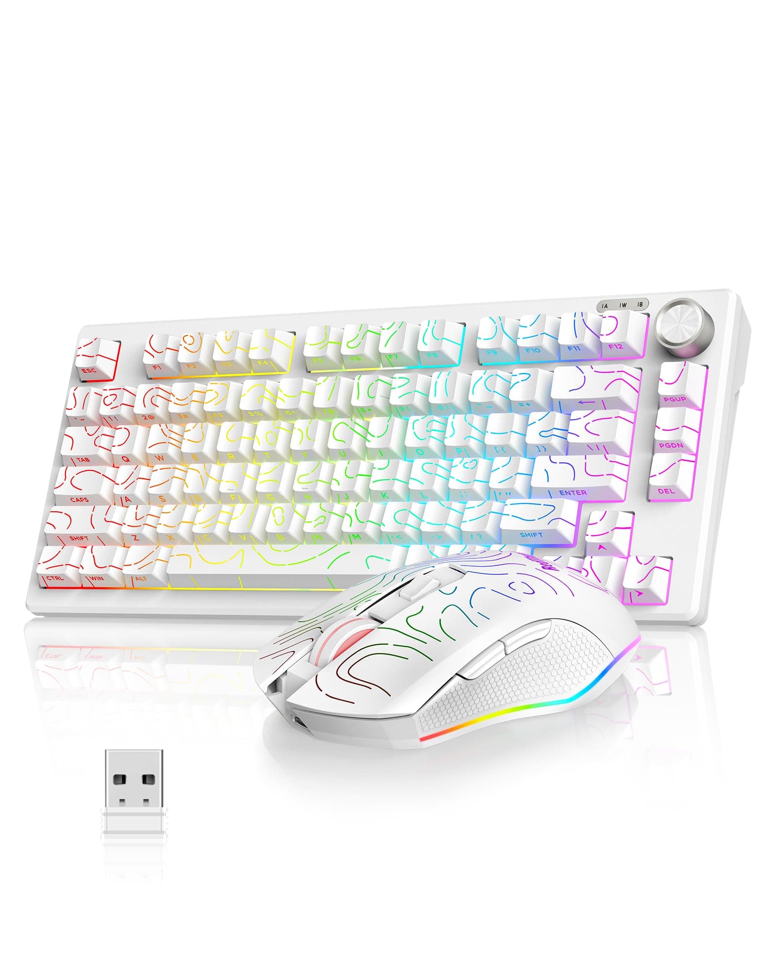 RedThunder K75 Gaming Tastatur und Maus Set Kabellos, 75% US Layout, Seitliche TKL Membrantastatur, 2,4G/USB/BT-Modus, Dual-Betriebssystem, Dreimodus-Maus, 4800 DPI, 4000 mAh. (Weiße Kontur) Angebot bei HelloDeals
