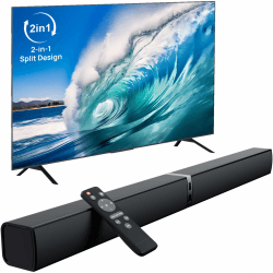 32 Zoll Teilbare 2-in-1-Soundbar für TV Geräte, 2.0 Kanal Soundbar, Lautsprecher Systeme mit 3 EQ-Modi und 3D-Surround-Sound, TV Lautsprecher Bluetooth 5.3, ARC/Optical/AUX Schwarz Angebot bei HelloDeals