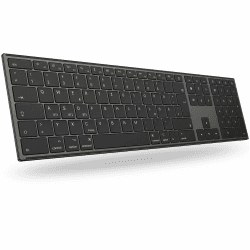 OMOTON Aluminium Bluetooth Mac Tastatur, Wiederaufladbar, QWERTZ | Kabellose Mac Tastatur mit 3 Bluetooth Kanälen (Kompatibel mit MacBook Air/Pro/iMac/Mac Pro), Ergonomisch, Leises Tippen Schwarz Angebot bei HelloDeals