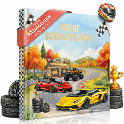 EULENTALER Schulfreundebuch Jungs Auto | Von Pädagogen gestaltet | Mit Sportwagen, Monstertrucks, Goldprägung und Seiten für Freunde und Lehrer, Freundebuch Geschenk zur Einschulung 2026 Angebot bei HelloDeals