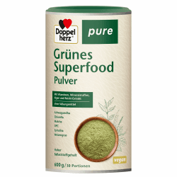 Doppelherz pure Grünes Superfood Pulver - U.a. mit Ashwagandha, Matcha, Weizengras & OPC - vegan & ohne Süßungsmittel - 600 g Angebot bei HelloDeals