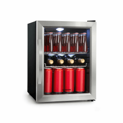 Klarstein Beersafe Getränkekühlschrank 33 L – Mini Kühlschrank mit Glastür, Silber-Schwarz | LED-Beleuchtung, herausnehmbare Metallablagen, leise, Flaschenkühlschrank für Getränke & Dosen 33 L Silber-schwarz Angebot bei HelloDeals