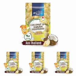 KHAO SHONG - Erdnuss Crackers Kokosnuss & Durian - 1 x 75 g (Packung mit 4) braun 75 g (Packung mit 4) Angebot bei HelloDeals