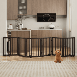 Hundegitter für den Innenbereich 60 cm hoch freistehend Treppengitter für Hunde 6-teilig faltbar Haustiergitter für Innen, Treppen, Türen und Flure Braun 6 Paneelen – 60 cm hoch Angebot bei HelloDeals