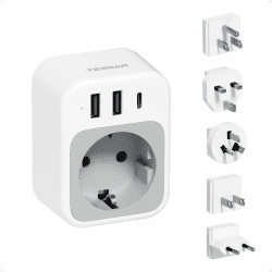 TESSAN Abnehmbare USA UK Travel Adapter mit 2 USB A und 1 USB C | Universal Steckdosenadapter für Kanada England China Japan EU AUS, Reisestecker Adapter Weltweit für Typ A, C, G, B, I Angebot bei HelloDeals