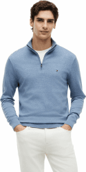Tommy Hilfiger Herren Pullover mit Reißverschluss Mock Neck Halbzip L Blue (Brisk Blue Heather) Angebot bei HelloDeals