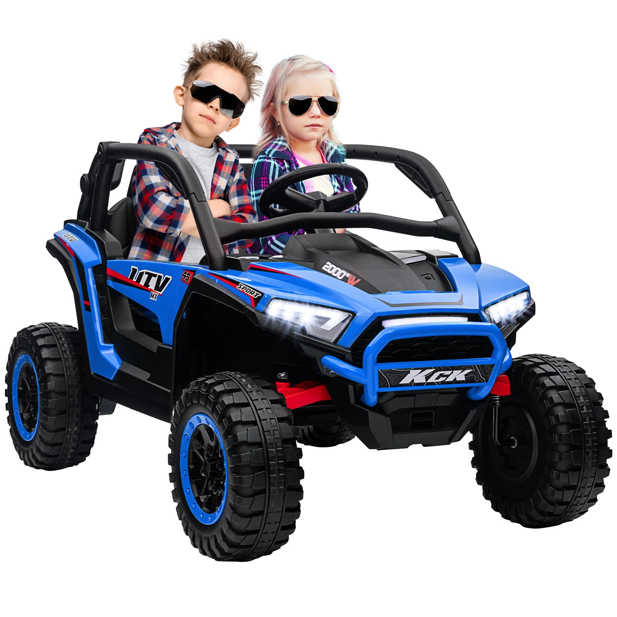 AIYAPLAY Kinder Elektroauto 24V mit 2,4 GHz Fernbedienung 3-8 Jahre Blau | Kinderauto UTV, 4 Motor, Kinderfahrzeug mit Hupe, Musik, Scheinwerfer, Elektrofahrzeug Angebot bei HelloDeals