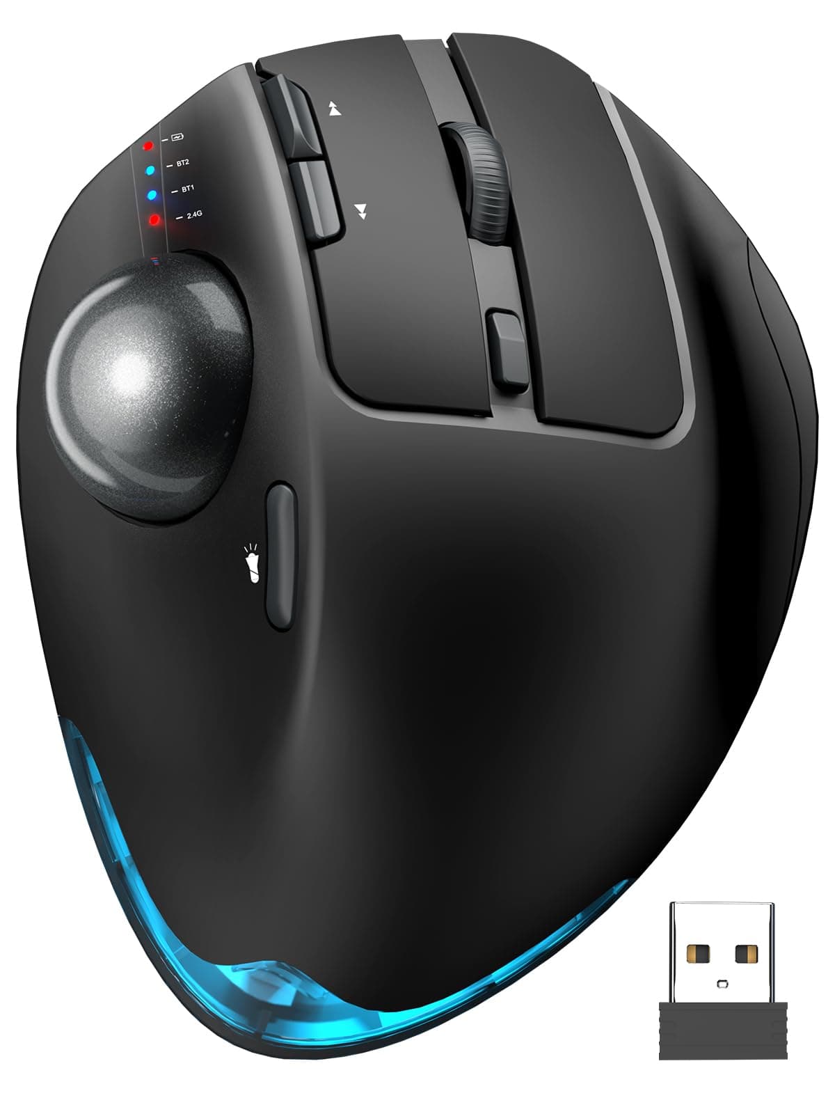 SABLUTE MAM1 Pro Ergonomische Trackball Maus Kabellos, RGB, Bluetooth & USB | Wiederaufladbare Maus mit Daumensteuerung, 5 DPI Stufen, Beleuchtung, Verbindung mit 3 Geräten für PC, Laptop, Mac, Windows Rußschwarz Angebot bei HelloDeals