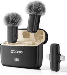 CZOCPOS Kabelloses Mikrofon Handy für iPhone/iPad/Android mit Ladebox | Mini Mikrofon mit Geräuschunterdrückung, 36 Stunden Akkulaufzeit, Lavalier Mikrofon für iPhone für Video/YouTube/Vlogs schwarz Angebot bei HelloDeals