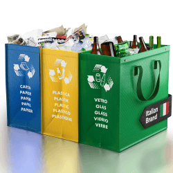 PTMS® Mülleimer 3 Fächer - Mülltrennsystem für Papier, Glas und Plastik | Umweltfreundliche Recycling Organizer Taschen aus sehr resistenten und wiederverwendbaren Materialien - Einfache Entleerung Medio ohne Deckel Color Edition Angebot bei HelloDeals