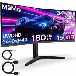 Gaming Monitor, 65W USB-C: 34 Zoll Curved 180Hz 4K | 4K (3440 x 1440 UWQHD) Ultrawide 21:9 Monitor Gaming 1500R VA. 180Hz, 1ms, 99% sRGB. HDMI 2.1, DP 1.4, RGB, höhenverstellbar Angebot bei HelloDeals