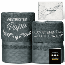 YSUVIN Papa Geschenk 2-teiliges Set 100% Baumwolle Bestickte Handtücher | Bester Geschenke für Papas Geburtstag und Vatertag - Badehandtuch 50 x 100 cm + Handtuch 35 x 75 cm, Graue Angebot bei HelloDeals