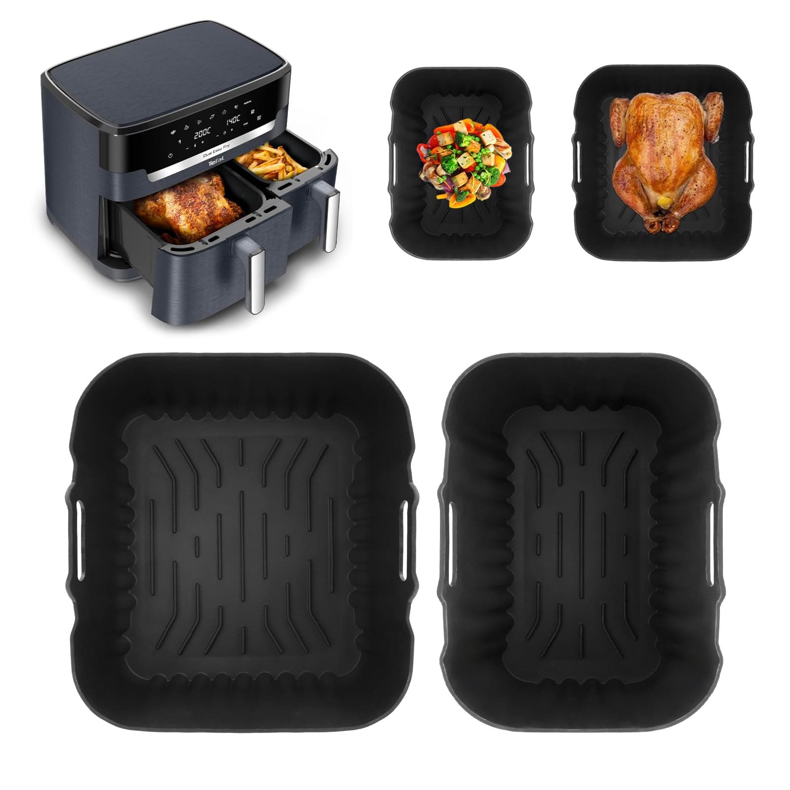 Silikonform Heißluftfritteuse Zubehör für Tefal Dual Easy Fry XXL EY942BE0 Doppelkammer 11L 6,5/4,5L, Air Fryer Accessories Auflaufform Silikon Einsatz, Backform für Moulinex Easy Fry EZ942BF0 11L Angebot bei HelloDeals