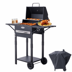 Holzkohlegrill mit Deckel und Abdeckhaube, 2-in-1 Stand- & Tischgrill, Kompakter Balkon Grillwagen, Thermometer, Warmhalterost, Wettergeschützt und Mobil Mit Abdeckhaube Angebot bei HelloDeals