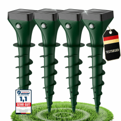 Maulwurf Vertreiber 4er Pack, Solar Maulwurfschreck mit Ultraschall & KI-Wechselfrequenz, Effektive Wühlmausabwehr gegen Maulwürfe und Wühlmäuse, IP65 Wasserdicht für Garten und Außenbereich Grün Angebot bei HelloDeals