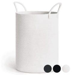 TIMEYARD Wäschekorb Groß Baumwollkorb Kinderzimmer 38x50cm Weiß | Geflochtener Korb für Spielzeug, Kuscheltiere und Wäsche. Vielseitige Aufbewahrung für Kinderzimmer, Schlafzimmer und Bad Weiß 58L Angebot bei HelloDeals