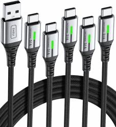 INIU USB C Kabel, 5 Stück 2+2+1+1+0.5m USB A auf USB C Schnellladekabel | Nylon USB-C Aufladekabel Lang, Handy Ladekabel für iPhone 16 15 Pro Samsung Galaxy S23 S22 Note 10 Google Pixel 7 Xiaomi usw. 2m+2m+1m+1m+0.5m mit LED-Licht Schwarz Angebot bei HelloDeals