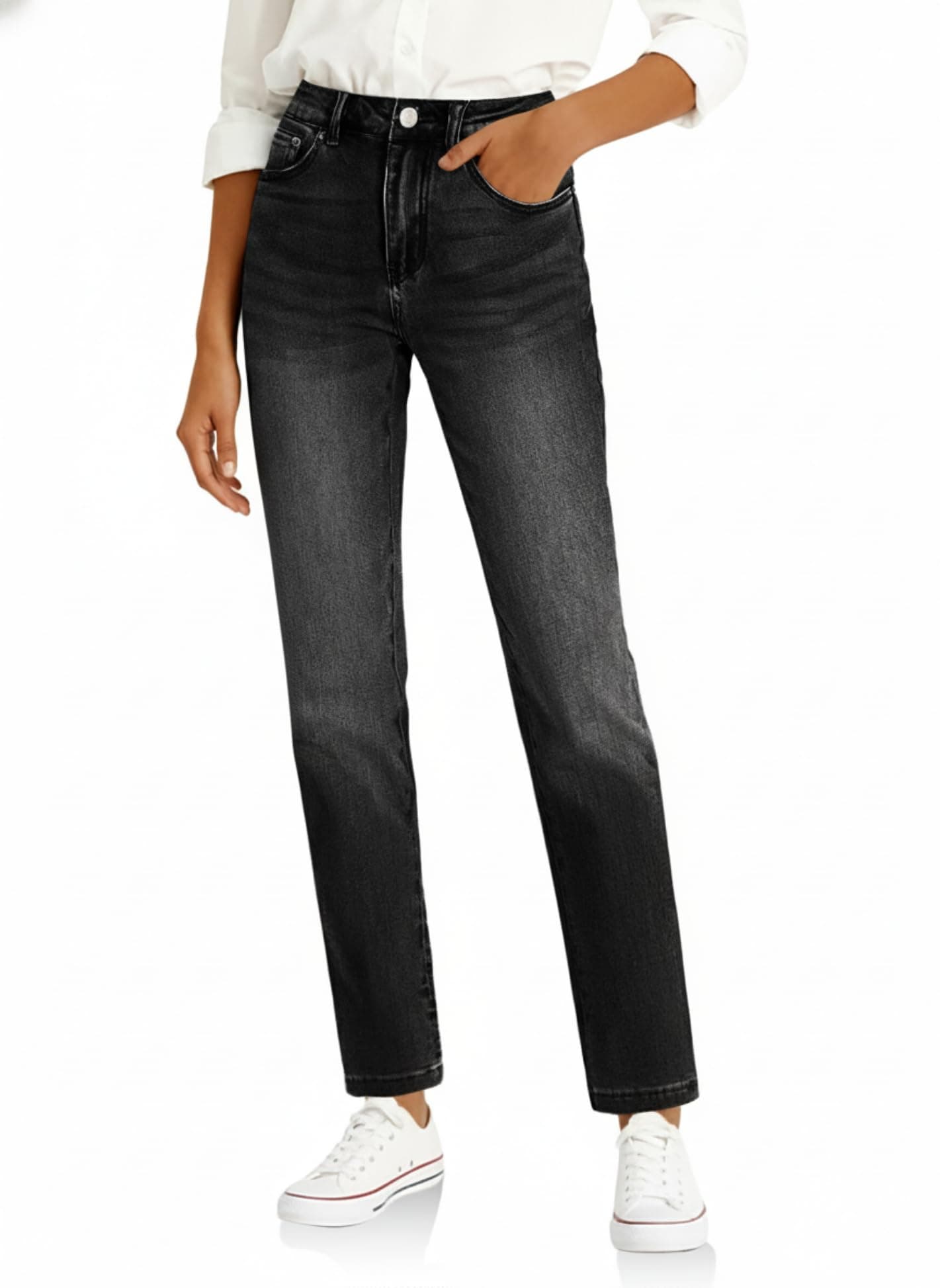 Cicy Bell Damen Jeans Straight Fit Jeanshosen Mittlere Taille Denim Skinny Hosen mit Taschen Schwarz 36 Angebot bei HelloDeals