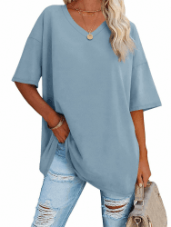 Ebifin Damen T Shirt Oversize Oberteile V-Ausschnitt L 01-blau Angebot bei HelloDeals