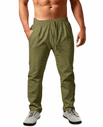 Cegerne Herren Leinenhose Lang Leicht Sommerhose Loose Fit Einfarbiges Freizeithose mit Kordelzug für Urlaub Strand Alltag Olivgrün M Angebot bei HelloDeals