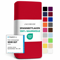 Jacobson Jersey Spannbettlaken Spannbetttuch Baumwolle Bettlaken (140x200-160x200 cm, Rot) 140x200 - 160x200 cm Rot Angebot bei HelloDeals