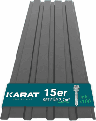KARAT - 15 Stück Trapezblech 115 x 45 cm - Profilblech Set inkl. Schrauben - 7,7 m² Wandblech Dachblech - Stärke 0,25 mm - Dachplatten Stahlblech Wandverkleidung (Grau) Angebot bei HelloDeals