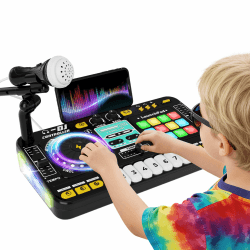 DJ Pult Kinder, DJ Controller, DJ Mischpult Kinder, DJ Mixer mit Aufnahmefunktion, Mikrofon, 100+ Soundeffekten, realistisches DJ Turntable & Drum Pads, Geschenk für Jungen Mädchen 3-11 Jahre, Schwarz Angebot bei HelloDeals
