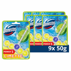 Domestos Power 5 Toilettenstein Limette 9x 50 g | Hygiene-Kraft, Anti-Kalk-Schild, Kraftschaum, effektive WC-Reinigung, intensiver, langanhaltender Duft, 9x 50 g, WC-Stein 1 stück (9er Pack) Angebot bei HelloDeals