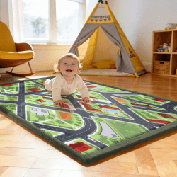 Treeboy krabbelmatte spielmatte Baby Kinder spielteppich 80x150x2cm Grün | krabbeldecke Baby play crawling mat für Kinderzimmer mit hochwertigem Memory-Schaum Rutschfester Unterseite Kinderteppich Grüne Stadtstraßen Rechteckig 80x150x2cm Angebot bei HelloDeals