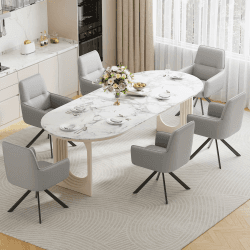 Esszimmerstühle Drehbar mit Armlehne 6er Set, 360°Drehbar Polsterstuhl Küchenstuhl aus PU-Leder, Stühle Esszimmer Schminkstuhl mit Metallbeine für Esszimmer Küche Schlafzimmer, Grau Grau 2 6 Stück Angebot bei HelloDeals