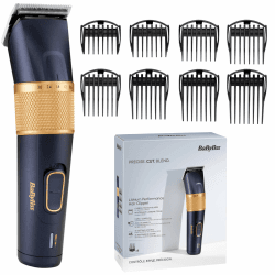 BaByliss Lithium Performance Haarschneider – Kabellose Profi-Leistung, 45 Längeneinstellungen (0,6–28 mm), Lithium-Akku, Dunkelblau/Gold, E986E Angebot bei HelloDeals