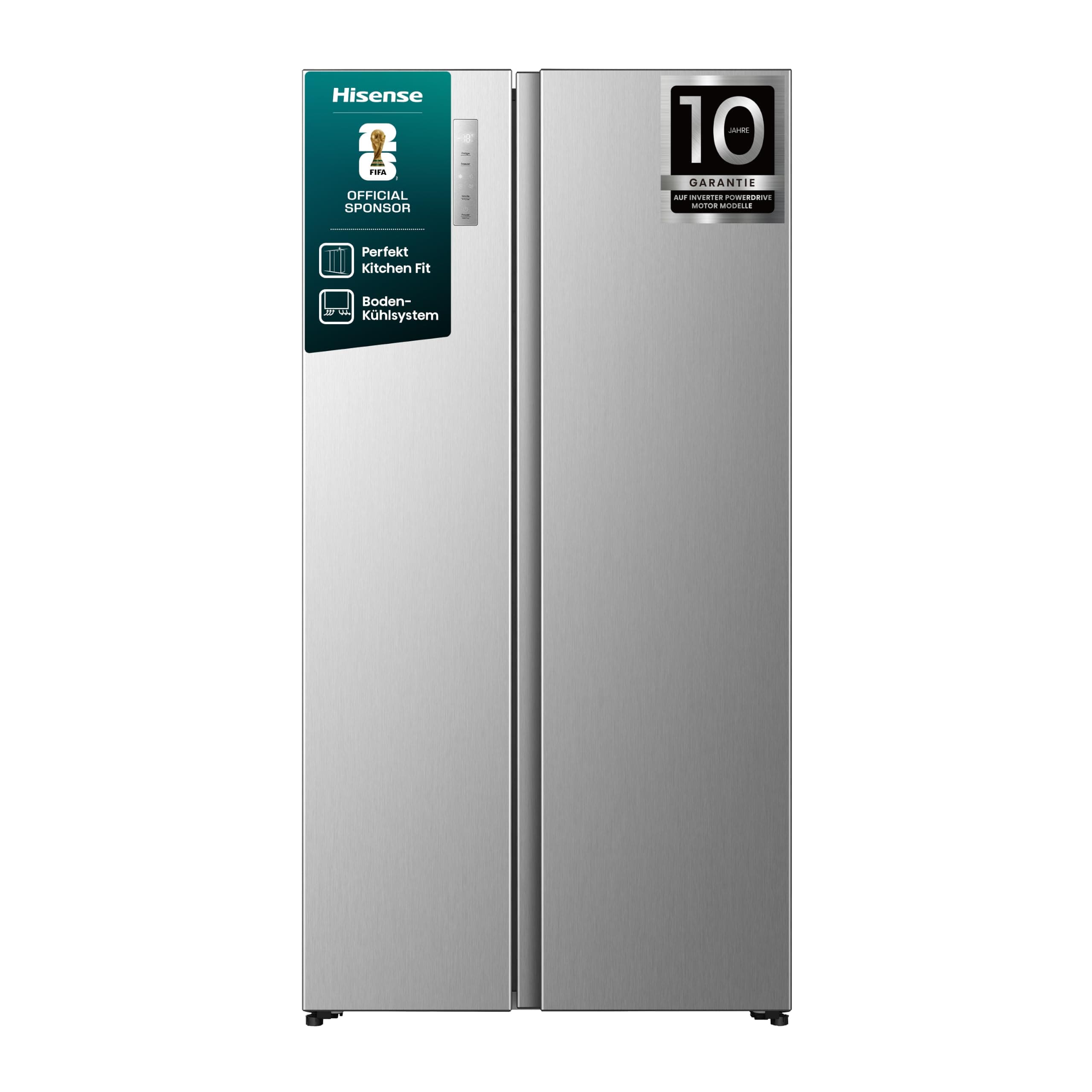 Hisense RS3P538NAIE Kühl-Gefrierkombination/Side by Side/Freistehend/ 527 L/EEK: E/ 39 dB/Perfekt Kitchen Fit/Boden-Kühlsystem/Meta-Tech Cooling/Total No Frost/ (BxHxT): 91,1×178,6×60 cm/Grau Edelstahl E Angebot bei HelloDeals