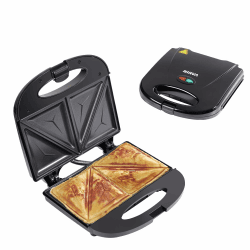 NIRVA 750W Sandwichtoaster für 4 Sandwiches, Sandwichmaker mit Antihaftbeschichtung, Sandwich Maker mit 90s Schnellaufheizung, Panini Grill Toaster, Kontrollleuchten, Schwarz Angebot bei HelloDeals