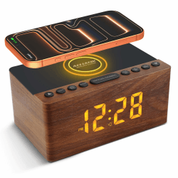 ANJANK Holz Digitaler Radiowecker mit Kabelloser Ladestation, Qi Fast Wireless Charger for iPhone/Samsung Galaxy,LED Display mit 5-stufiger Dimmer,9 Alarmtöne,USB Ladeanschluss,Uhrenradio,ohne Ticken Angebot bei HelloDeals