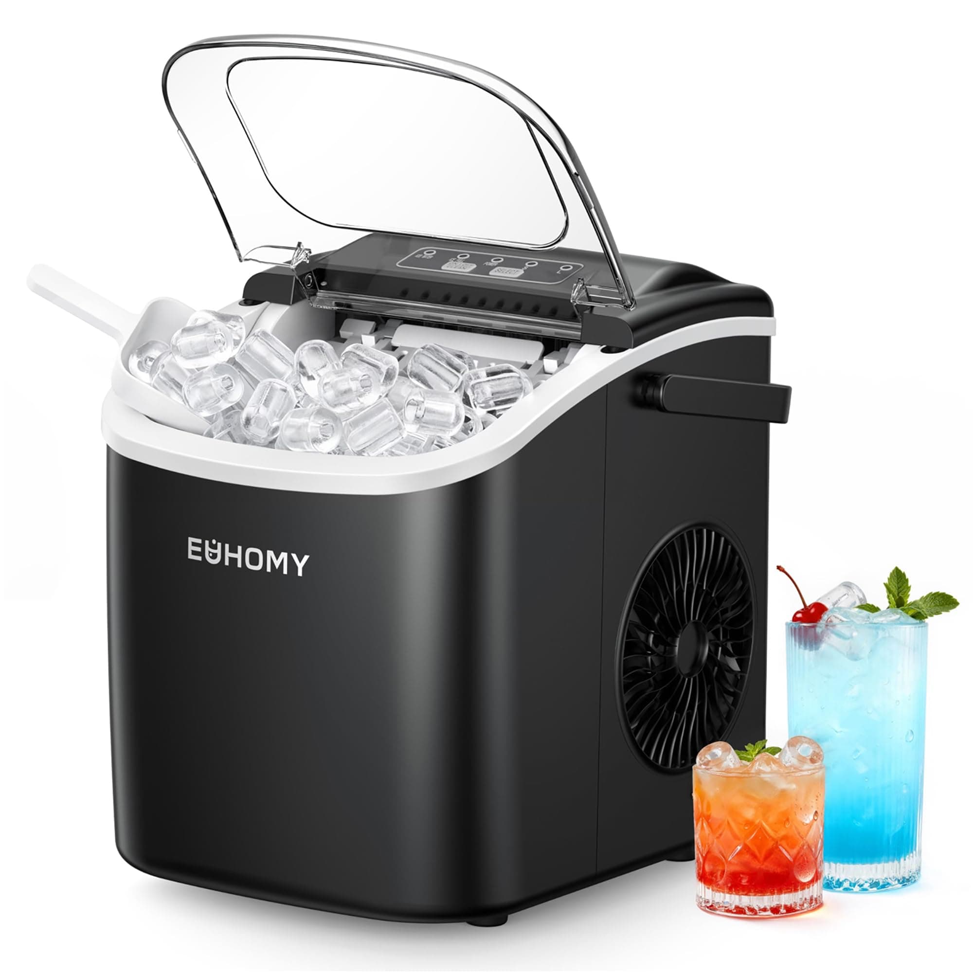 EUHOMY Eiswürfelmaschine Klein, 12KG Eiswürfelbereiter Ice Maker, 9 Würfel in 6 Minuten fertig, Schwarz Eiswürfelmaschine mit Tragbarem Griff, 12KG/24H, Selbstreinigendes Eiswürfelmaschinen DE-IM06D Angebot bei HelloDeals