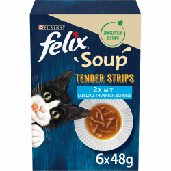 FELIX Soup Tender Strips, Suppe für Katzen, Fisch, 48er Pack (8 x 6 x 48g) | Katzensuppe, Sorten-Mix Kabeljau, Thunfisch, Scholle Angebot bei HelloDeals