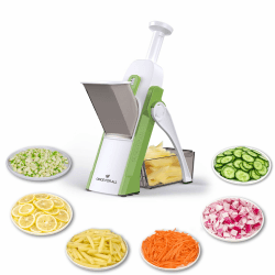 ONCE FOR ALL Gemüseschneider mit Auffangbecken (Grün) | Gemüsehobel ideal als Pommesschneider & Kartoffelschneider, Zwiebelschneider Gurkenhobel - Würfelschneider, Julienner GrauWeiß Grün Angebot bei HelloDeals